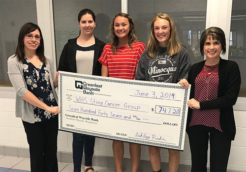Greanleaf Bank presents check to WHS Sting Cancer Cause